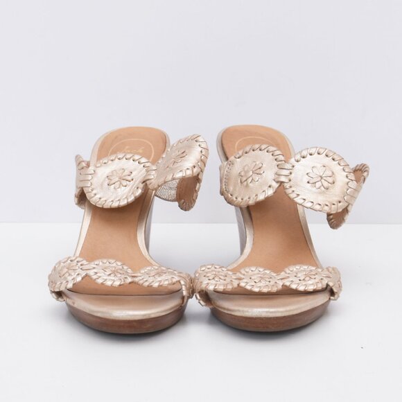 SOLD ON EBAY JACK ROGERS Platinum Gold Leather LUCCIA Wedge Sandals Shoes Sz 10M - Picture 3 of 12